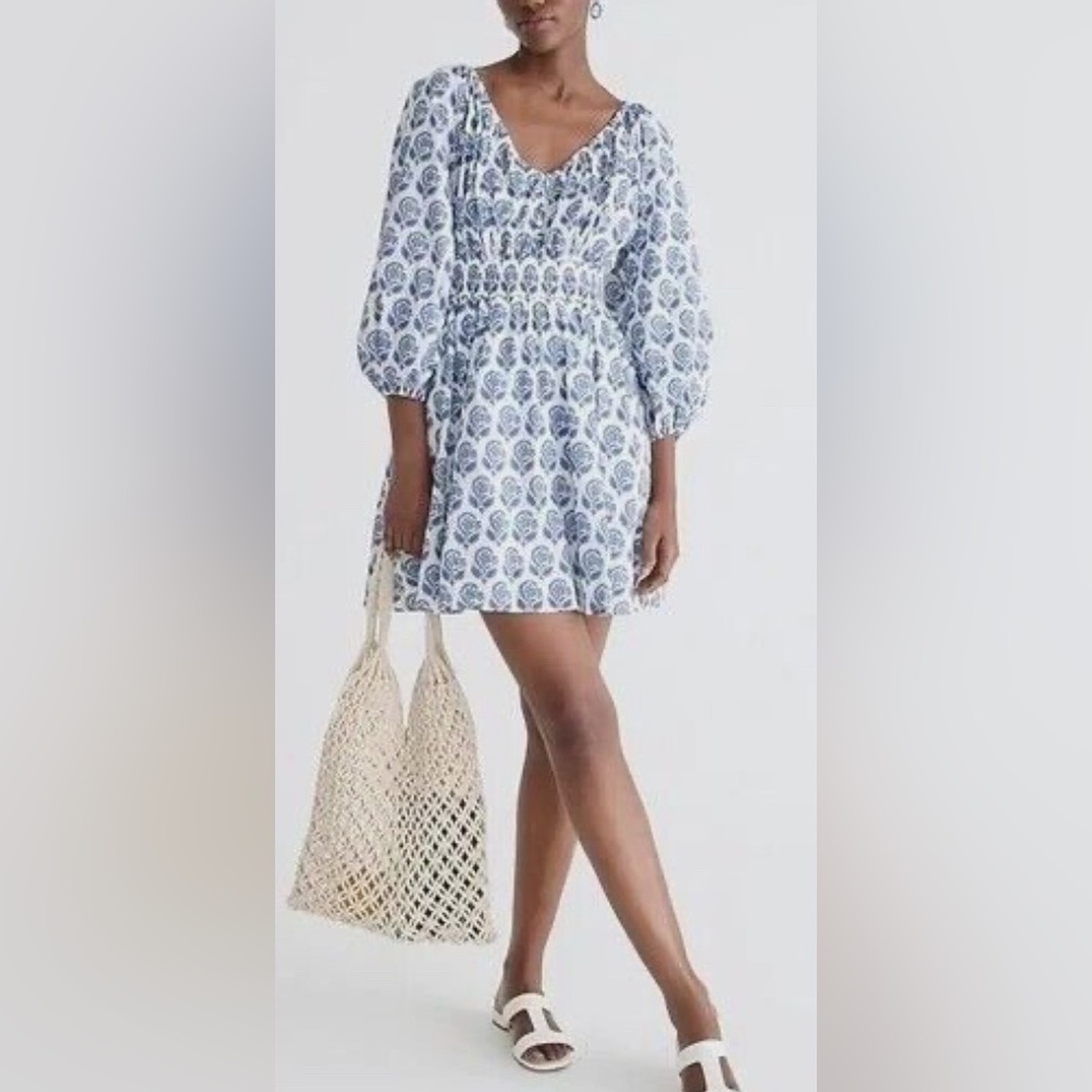 J Crew V-neck mini dress in bouquet block print. NWT